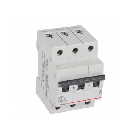 Interruptor termomagnético 3x20A 10/6kA 230/440V tipo C DIN RX3