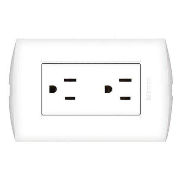 Tomacorriente simple universal 2P 15A 250V blanco placa blanca Modus Style