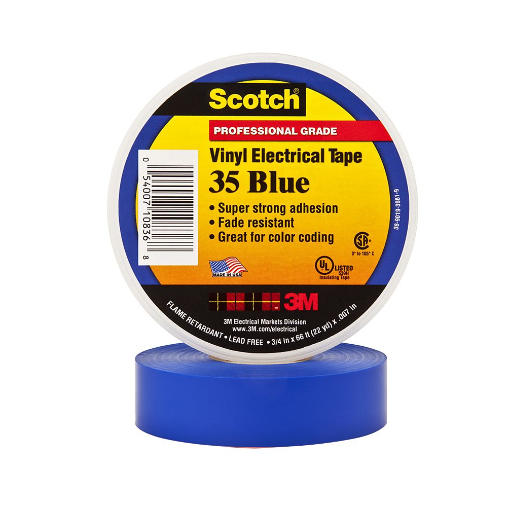Cinta aislante vinílica Scotch 35 3/4¨ x20mts azul
