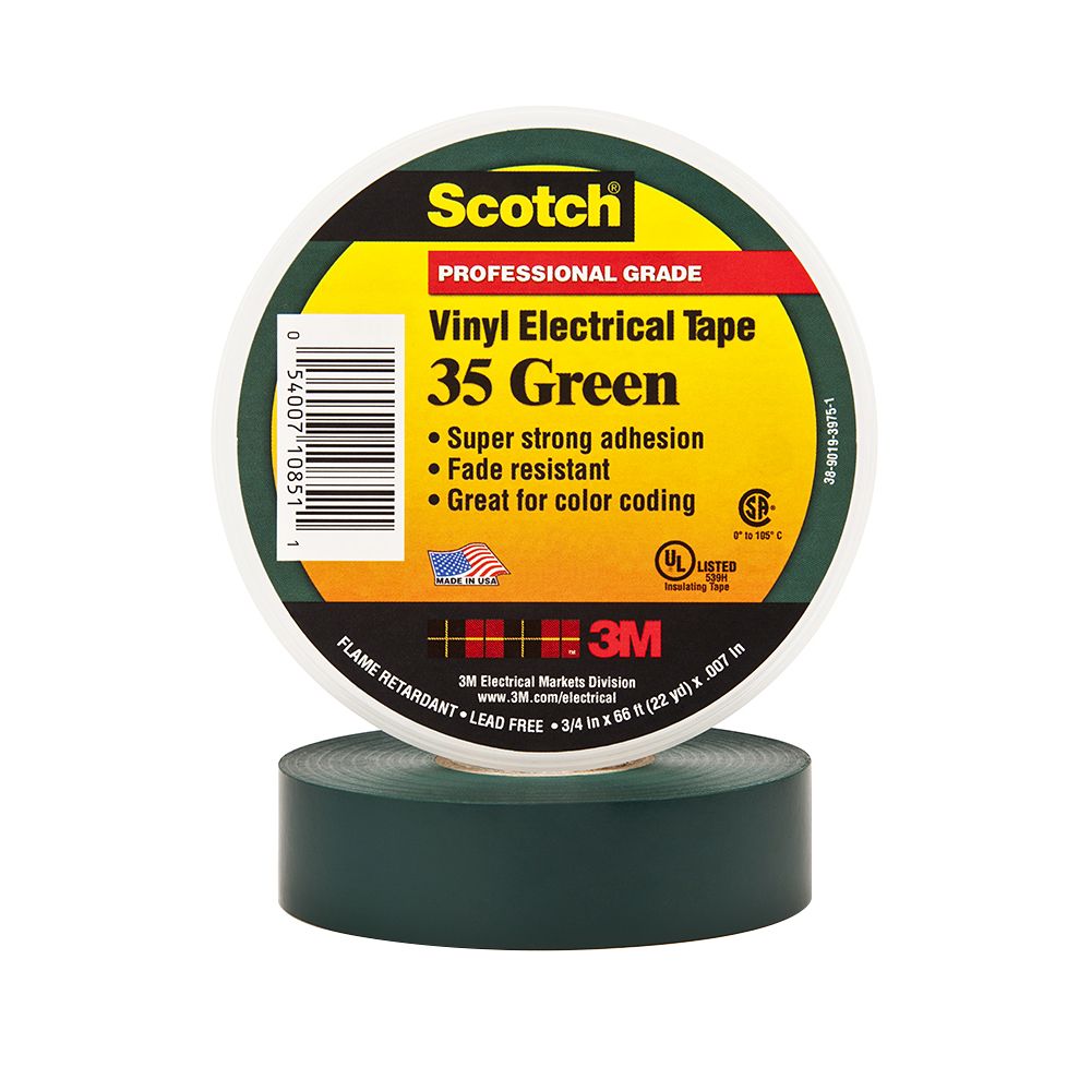 Cinta aislante vinílica Scotch 35 3/4¨ x20mts verde