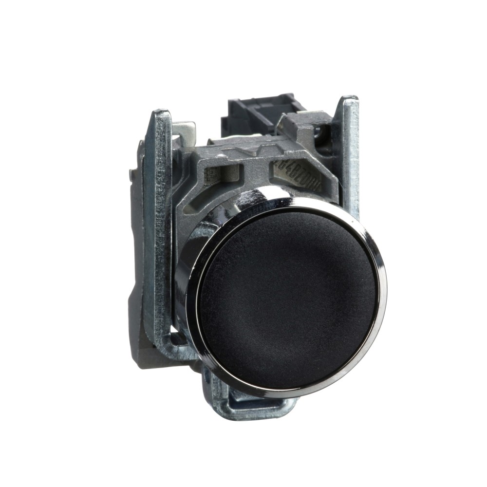 Pulsador rasante negro 22mm metálico 1NA+1NC