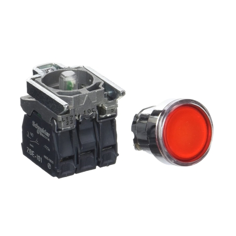 Pulsador luminoso rojo 22mm c/LED 110VAC con block NA+NC