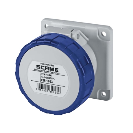Tomacorriente p/empotrar recto 2x16A+T 250V IP67 6h Optima