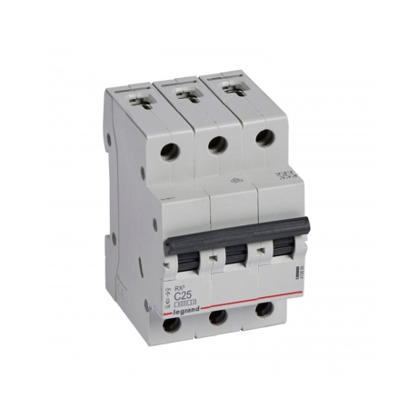 Interruptor termomagnético 3x25A 10/6kA 230/440V tipo C DIN RX3