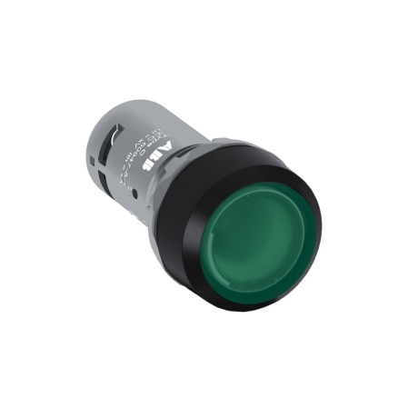 Pulsador luminoso rasante LED verde 22mm c/LED 230VAC con block 1NA